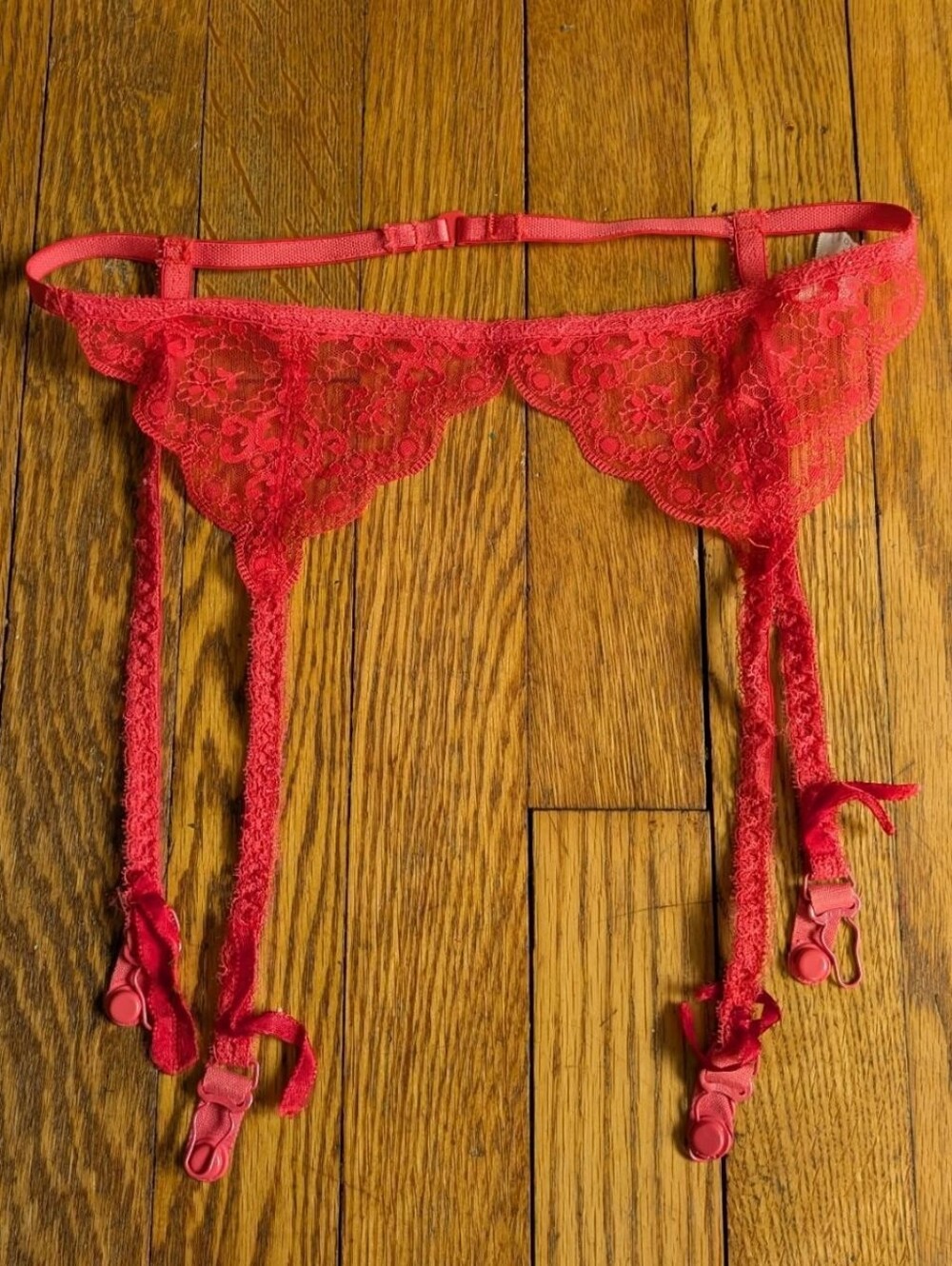 Vintage 60's 70's Red Lace Garter Strap Lingerie